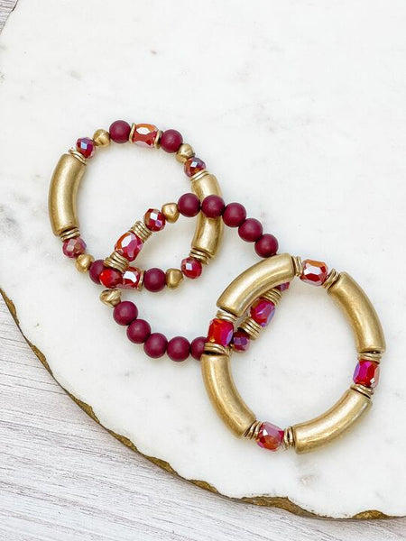 Gold Tube Beaded Stretch Bracelet Sets
