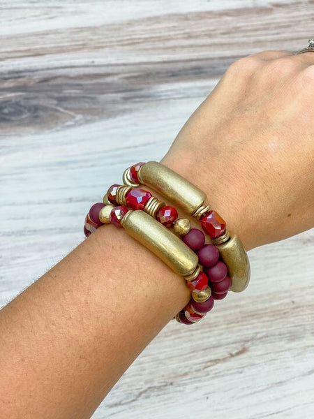 Gold Tube Beaded Stretch Bracelet Sets