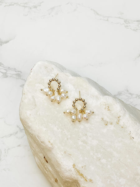 Gold & Pearl Dangle Post Earrings