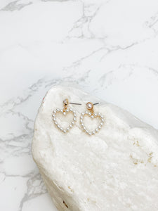 Gold & Pearl Heart Drop Earrings