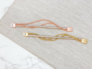 Matte Beaded Triple Strand Magnetic Bracelet