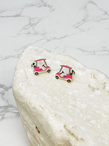 Pink Golf Cart Signature Enamel Stud Earrings