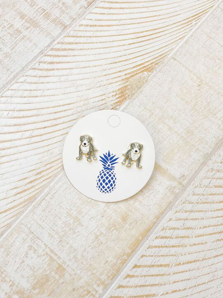 Gray Pitbull Enamel Stud Earrings