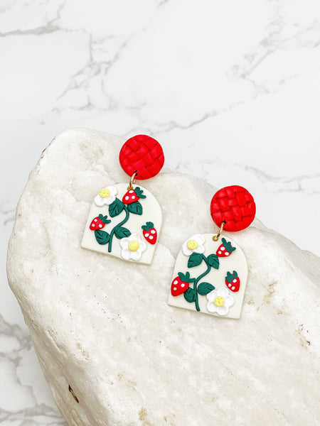 Strawberry Garden Clay Dangle Earrings