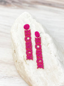 'Howdy' Seed Bead Drop Earrings - Fuchsia