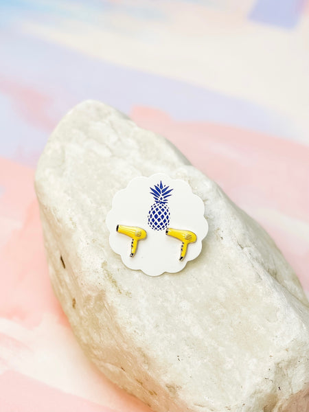 Hair Blow Dryer Signature Enamel Stud Earrings