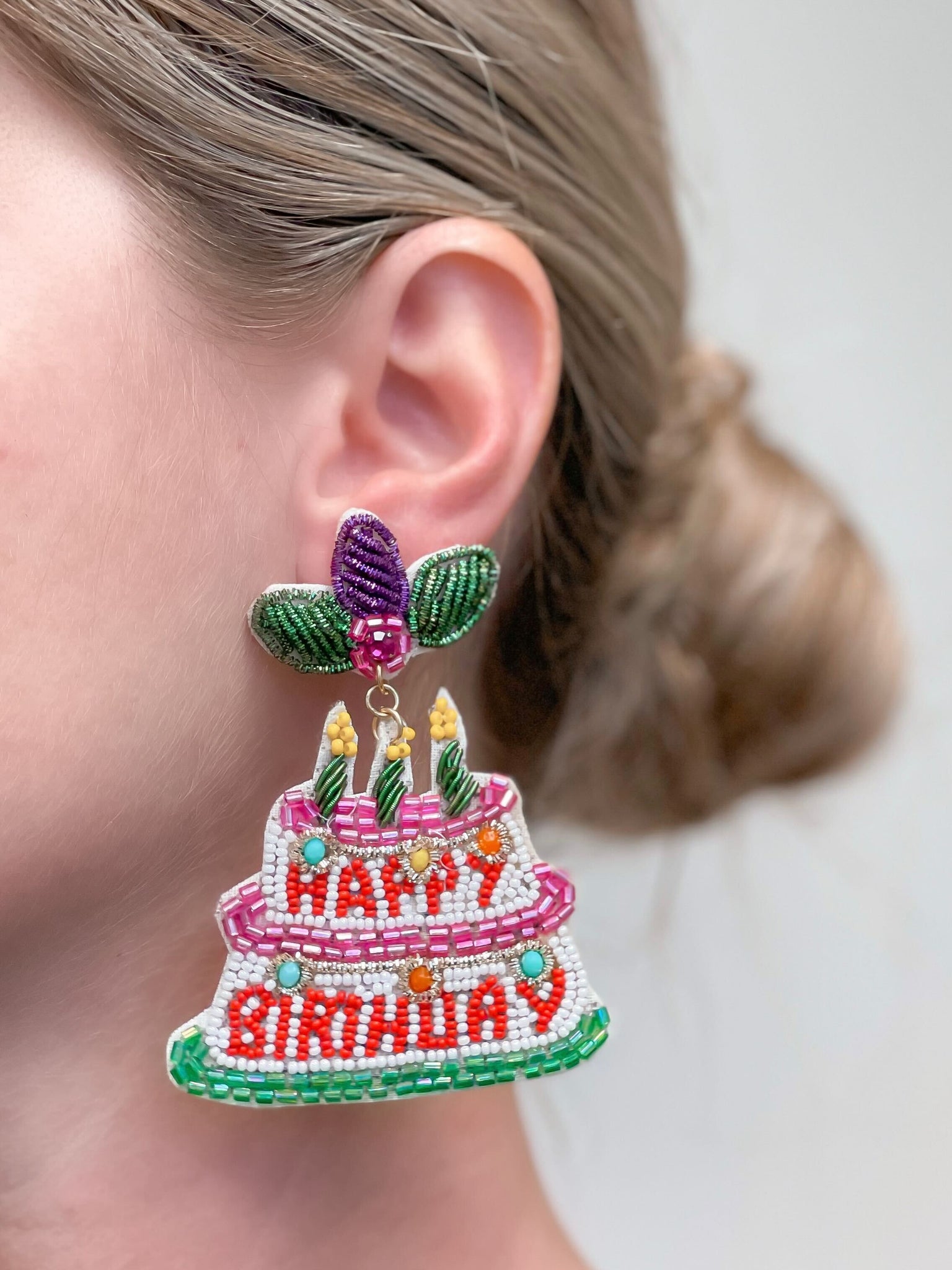 'Happy Birthday' Beaded Dangle Earrings