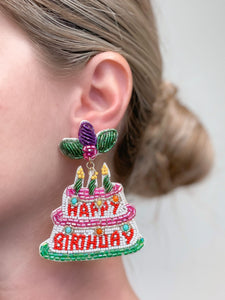 'Happy Birthday' Beaded Dangle Earrings