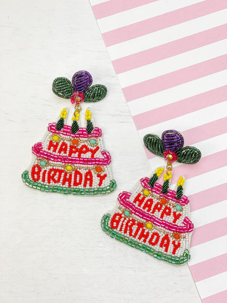'Happy Birthday' Beaded Dangle Earrings