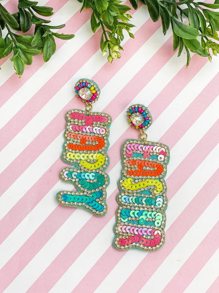 'Happy Easter' Sequin Dangle Earrings - Bright Multi