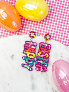 'Happy Easter' Sequin Dangle Earrings