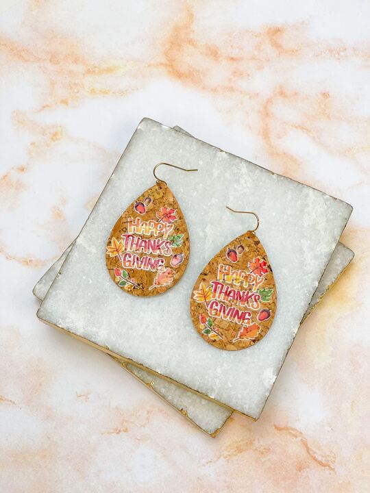 'Happy Thanksgiving' Printed Dangle Earrings