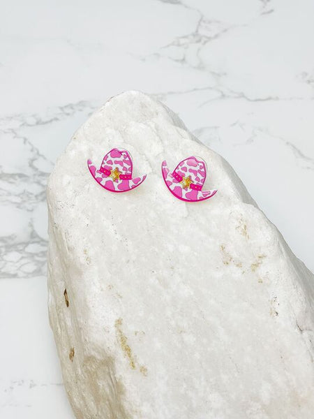 Cow Print Cowboy Hat Stud Earrings