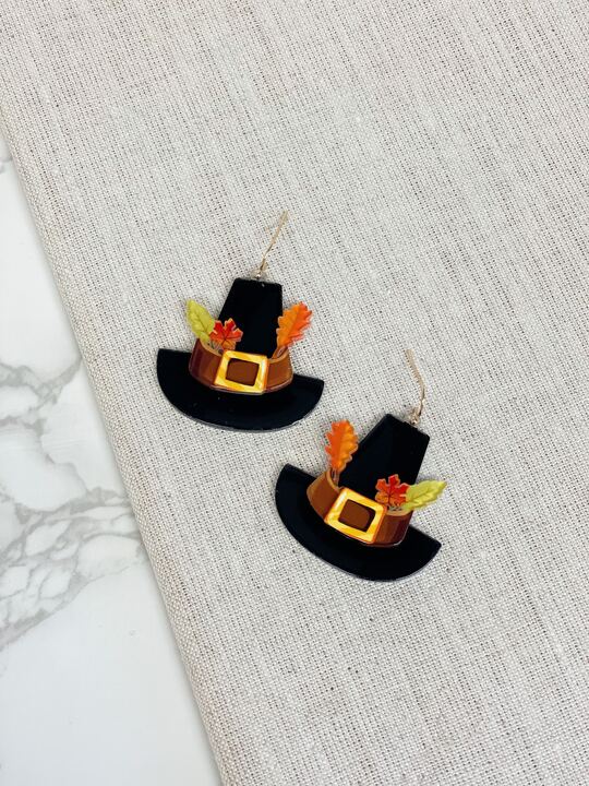 Acrylic Pilgrim Hat Dangle Earrings