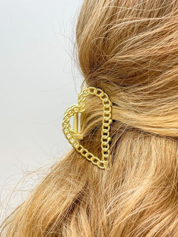 Gold Chain Heart Claw Clip