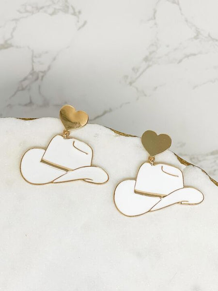 Heart Cowboy Hat Enamel Dangle Earrings