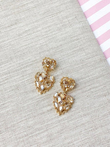 Rhinestone Heart Dangle Earrings - Champagne