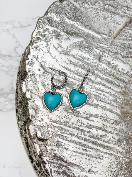 Turquoise Heart Drop Dangle Earrings