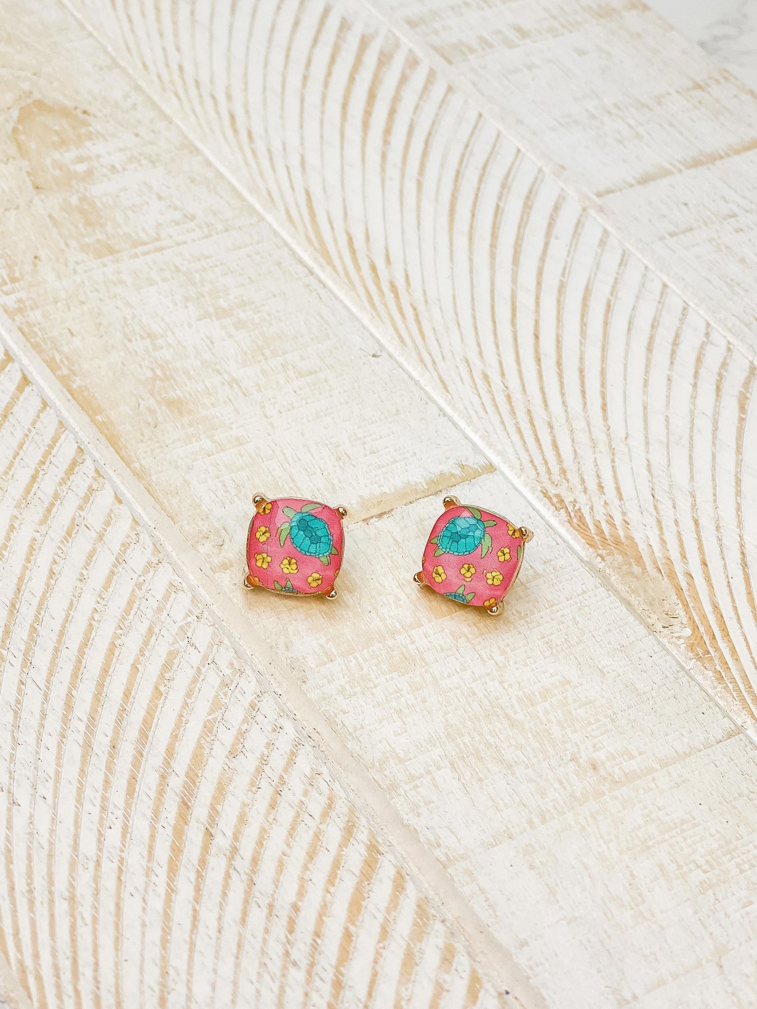 Hibiscus Turtle Printed Stud Earrings