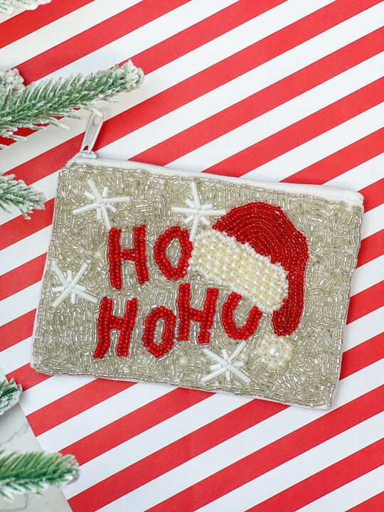 'Ho Ho Ho' Beaded Zip Pouch