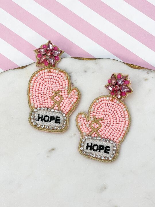 'Hope' Pink Glove Beaded Dangle Earrings