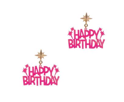 Hot Pink 'Happy Birthday' Sparklers Dangle Earrings