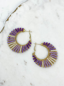 Beaded Crescent Moon Hoop Earrings