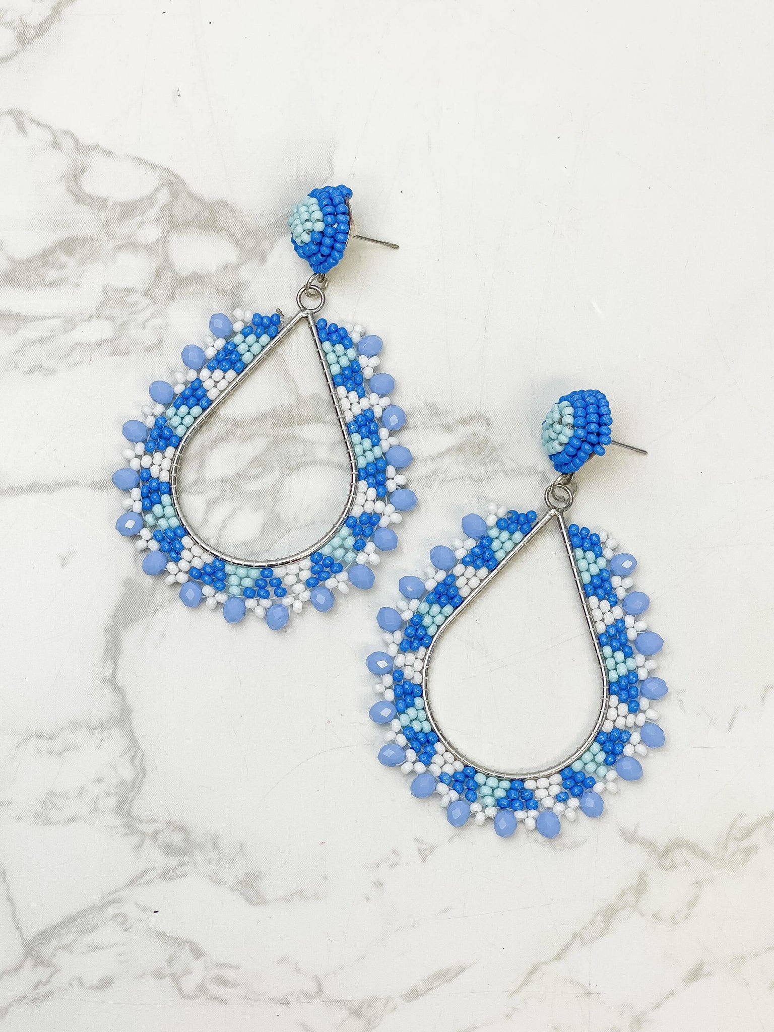 Geometric Teardrop Beaded Dangle Earrings