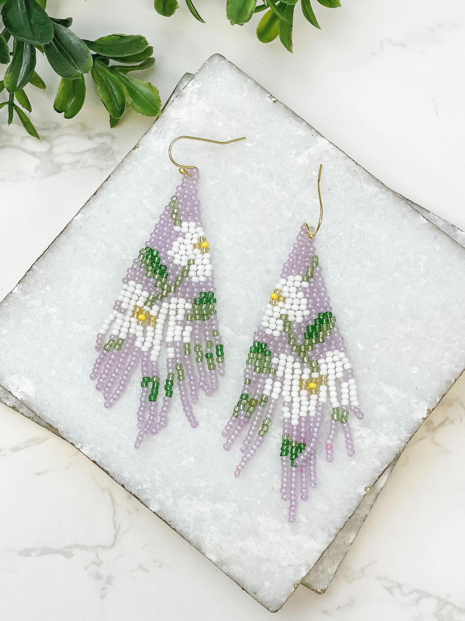 Floral Seed Bead Curtain Dangle Earrings