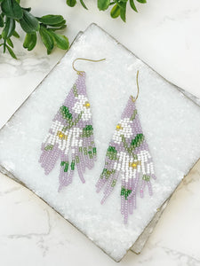 Floral Seed Bead Curtain Dangle Earrings