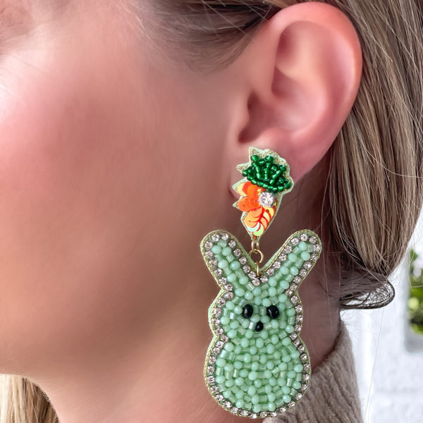Carrot Bunny Beaded Dangle Earrings