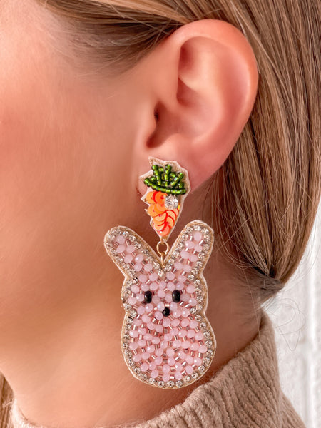 Carrot Bunny Beaded Dangle Earrings