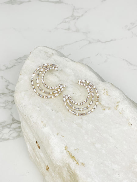 Glitzy Crescent Moon Statement Post Earrings