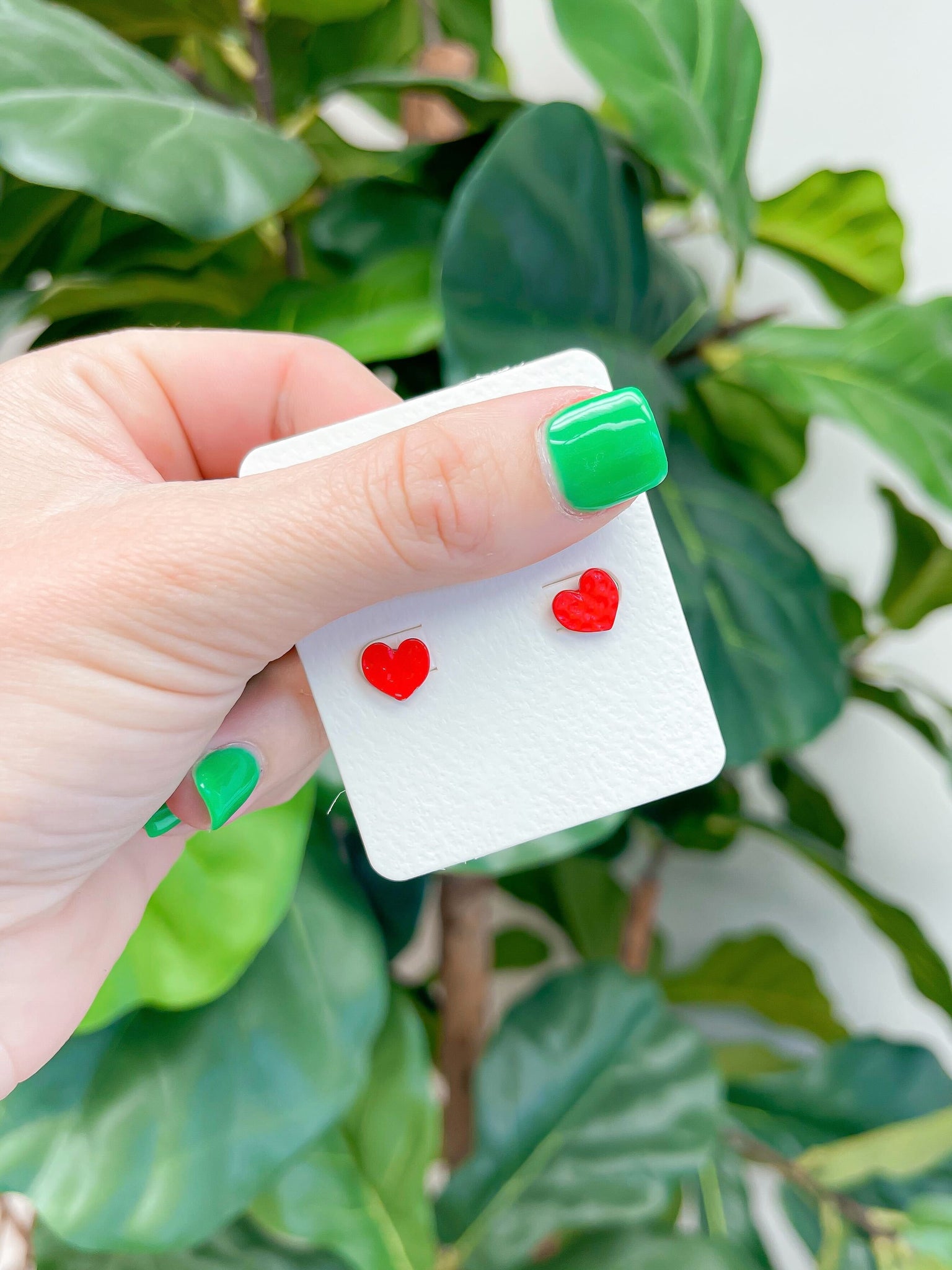 Simple Shiny Red Heart Stud Earrings