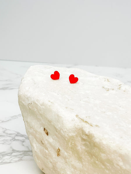 Simple Shiny Red Heart Stud Earrings