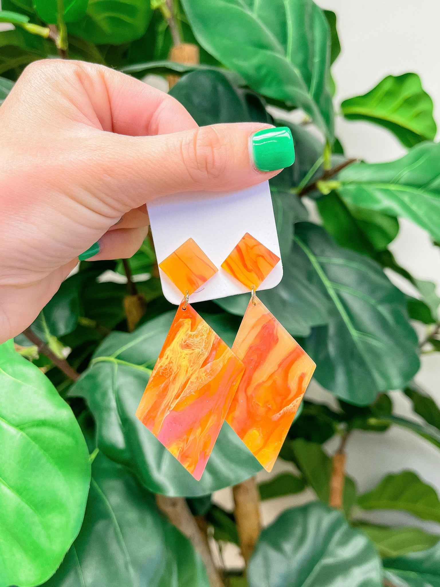 Marbled Angular Geometric Dangle Earrings