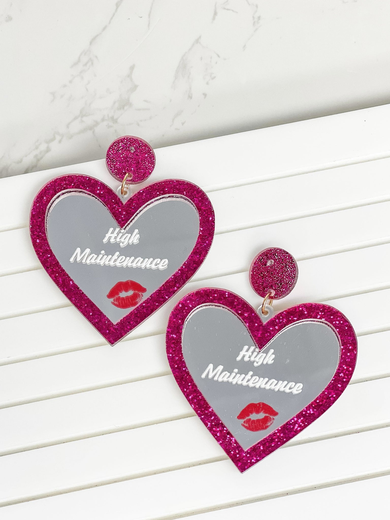 'High Maintenance' Heart Mirrored Statement Earrings