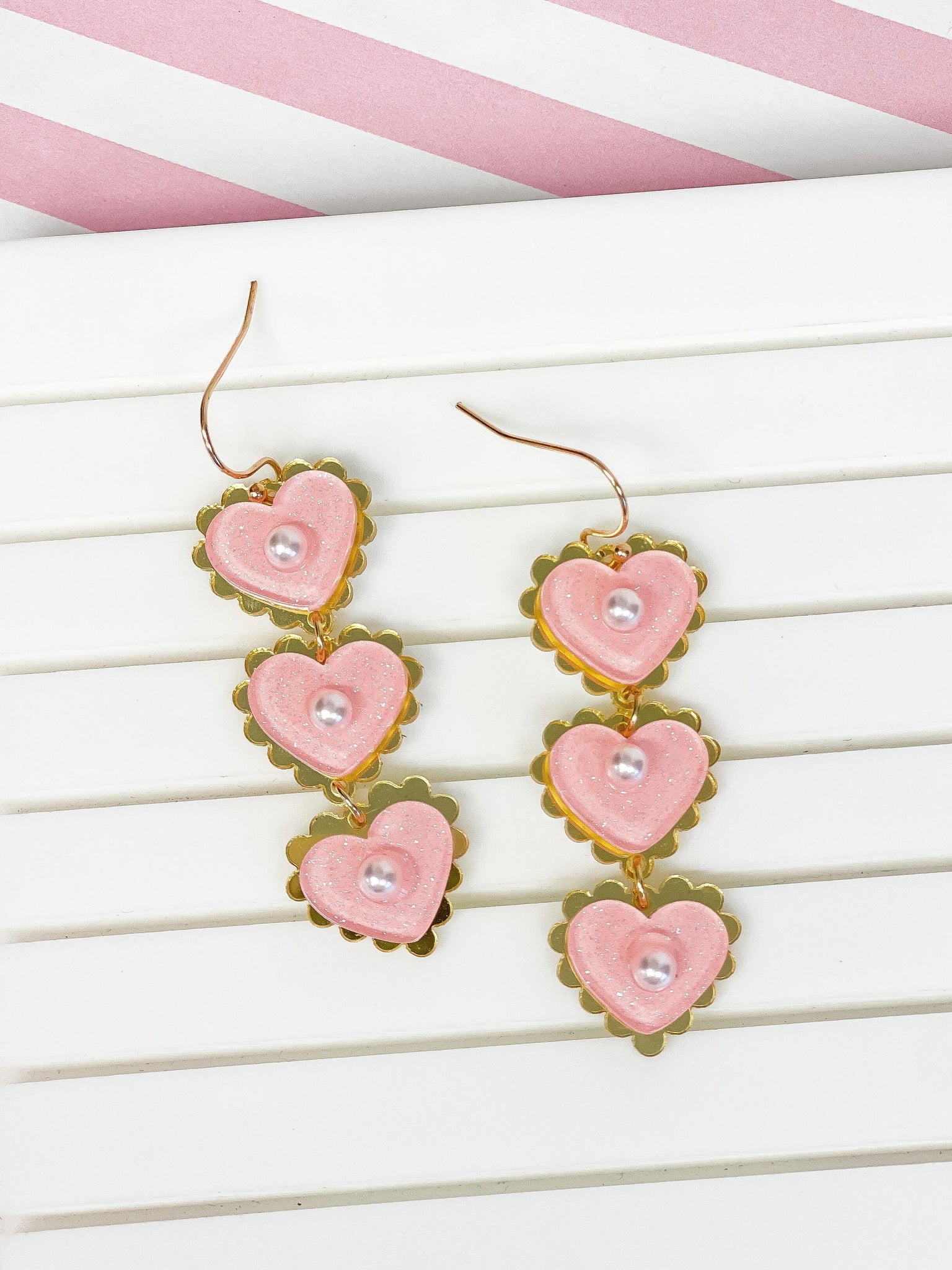 Pearly Heart Trio Dangle Earrings