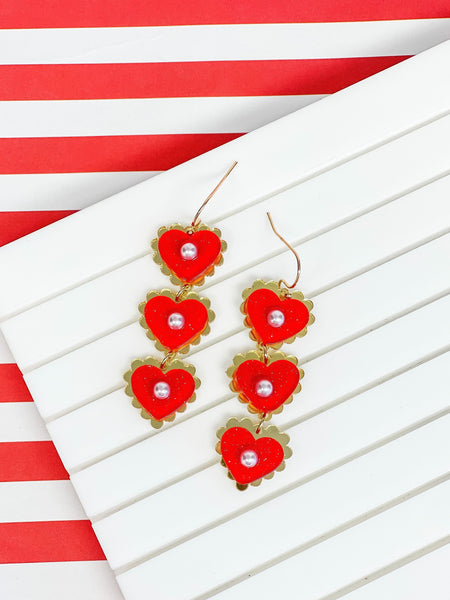 Pearly Heart Trio Dangle Earrings