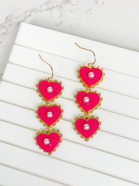 Pearly Heart Trio Dangle Earrings