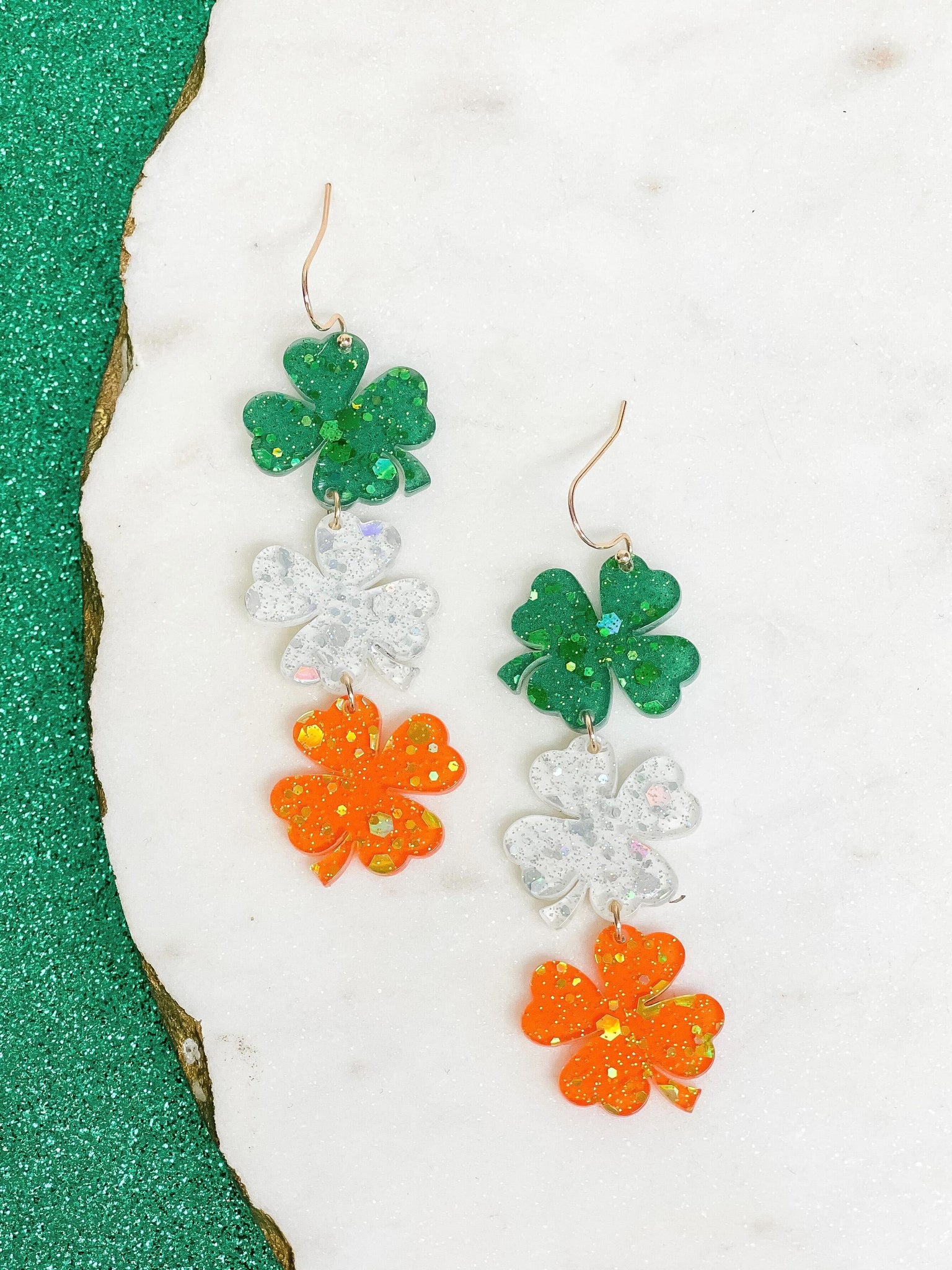 Irish Flag Clover Dangle Earrings