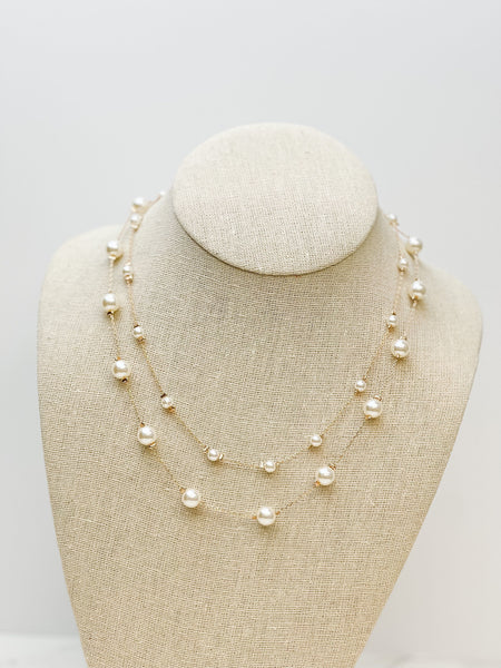 Dainty Pearl Bead Multi-Layer Station Necklace