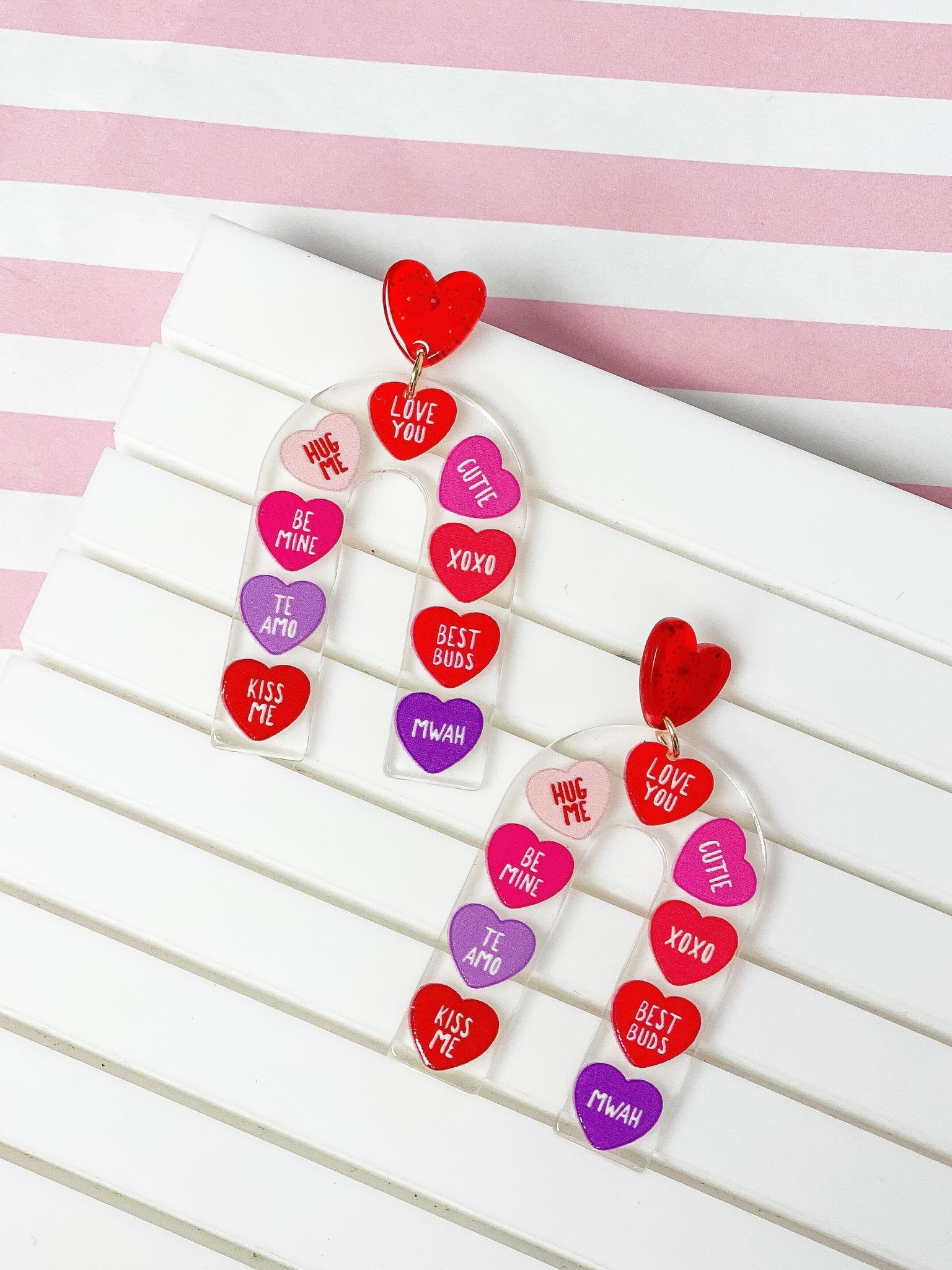 Clear Conversation Heart Arch Dangle Earrings