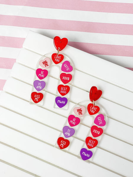 Clear Conversation Heart Arch Dangle Earrings