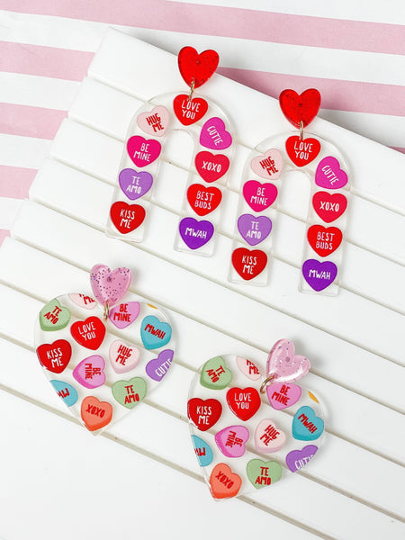 Clear Conversation Heart Arch Dangle Earrings