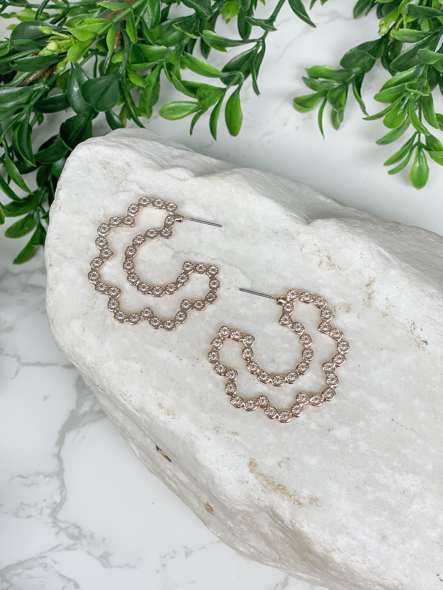 Flower Detail Metallic Hoop Earrings
