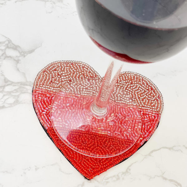 Ombre Heart Seed Bead Coaster - Pack of 4