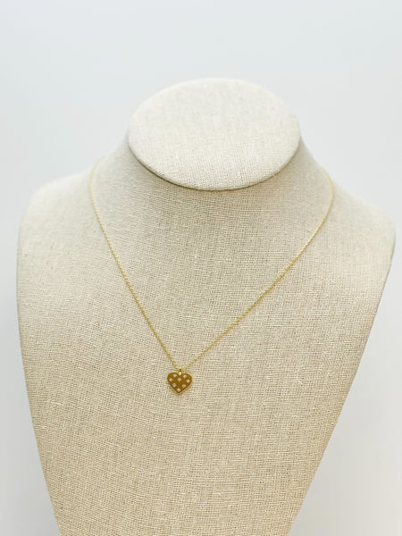 Crystal-Studded Gold-Dipped Heart Pendant Necklace