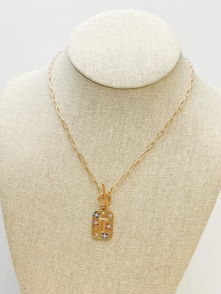 Gold Pave Medallion Initial Necklaces