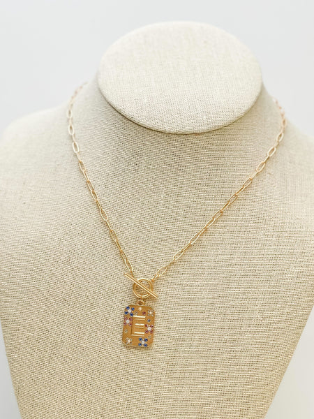 Gold Pave Medallion Initial Necklaces